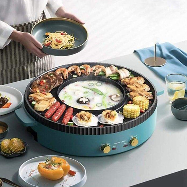 Bếp Lẩu Nướng Không Khói 2 In 1 Điều Chỉnh Nhiệt Độ Linh Hoạt E159