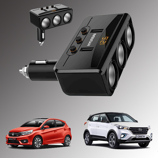 Tẩu sạc ô tô 3 cổng Huyndai HY-29 kèm cổng USB tiện ích