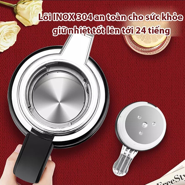 Ấm siêu tốc 2 in 1 ủ nóng vỏ kim loại cao cấp BA354