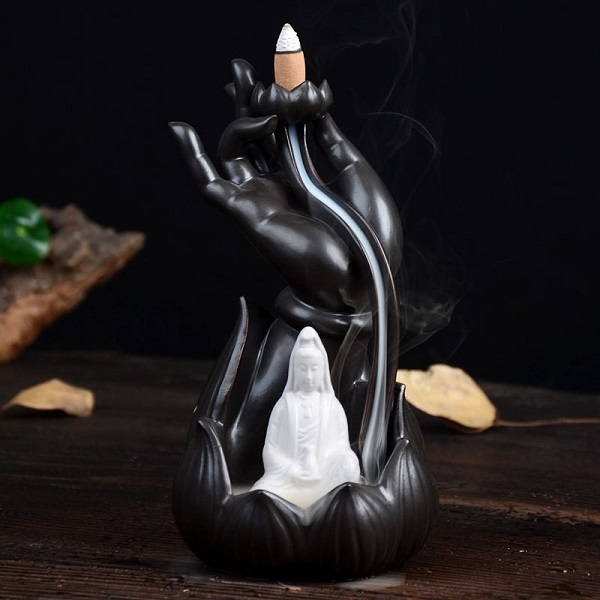 Thác khói trầm hương cao cấp Phật Bà Quan Âm Tọa Đài Sen